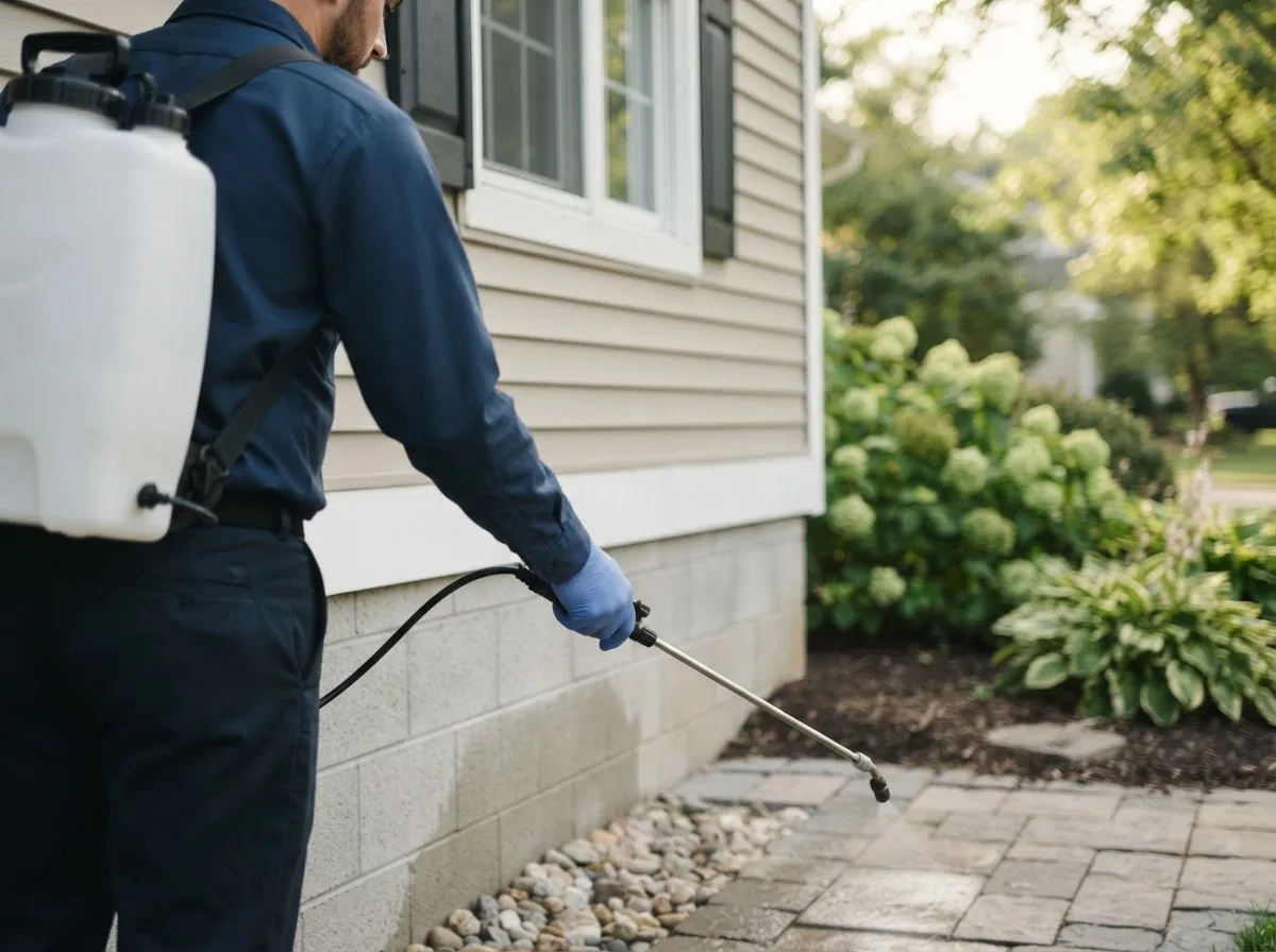 Pest control technician inspecting a home in Oldhams, VA